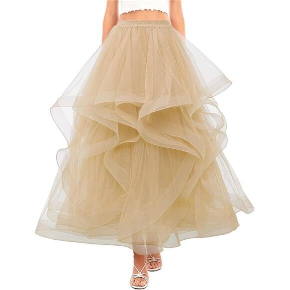 Long Tulle Skirts for Women Formal Tutu Puffy Champagne